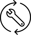 Small Black/white Line Graphic Of Arrows Circling A Wrench