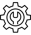 Small Black/white Line Graphic Of A Gear Encircling The Top Of A Wrench