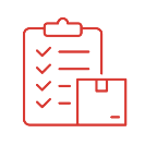simple line illustration of shipping box sitting in front of a clipboard with a check-marked list