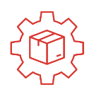 simple line illustration of machine cog surrounding a shipping box