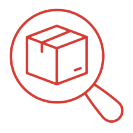 simple line illustration of magnifying glass examining a shipping box
