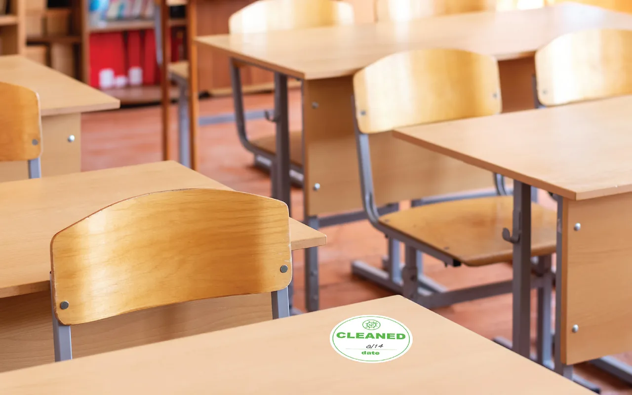 rows of wooden student desks