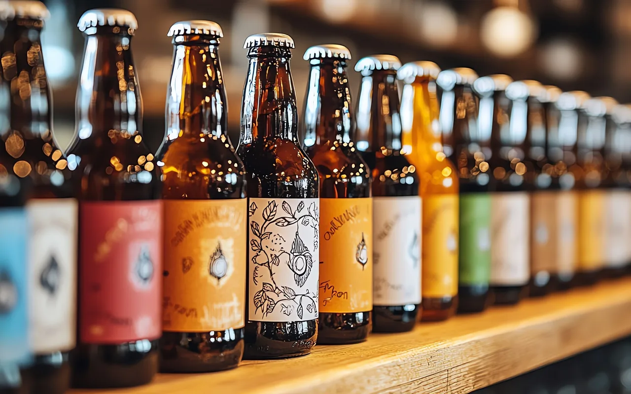 row of bottled micro brew beers